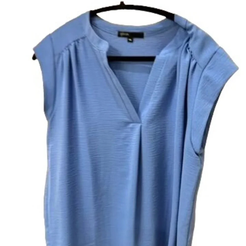 Gibson Crinkle Split Neck Top Sleeveless Blouse Medium P, CORNFLOWER BLUE
